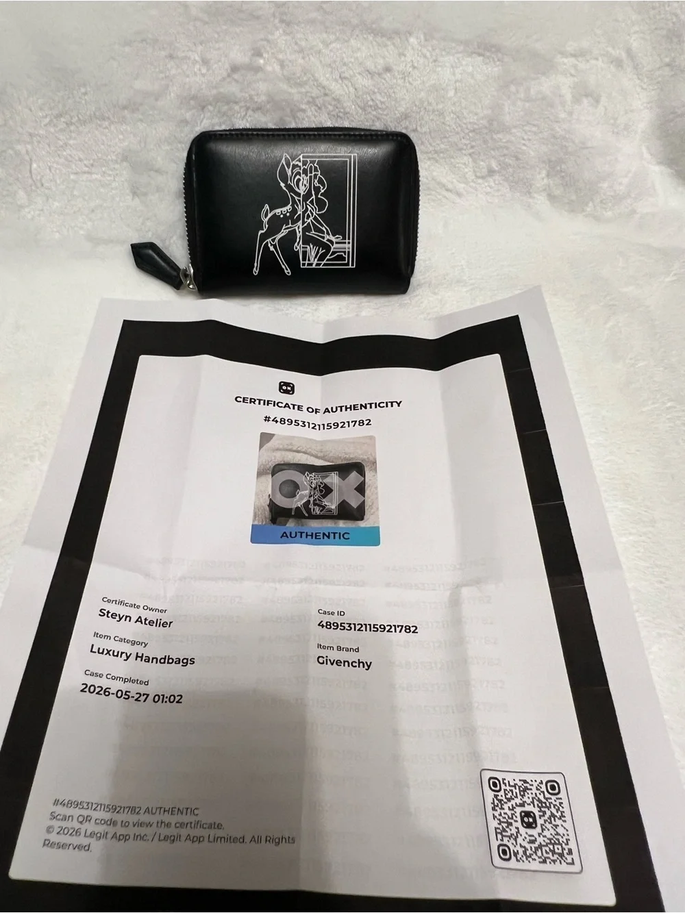 Givenchy Black Zip Card Wallet- Bambi/Disney Line